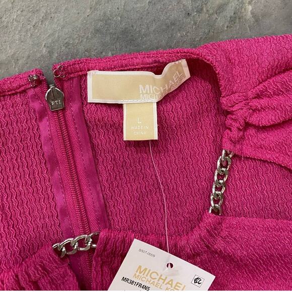 MICHAEL Michael Kors Women's Pink Chain Cutout High-low Dress Cerise Large - Picture 7 of 9